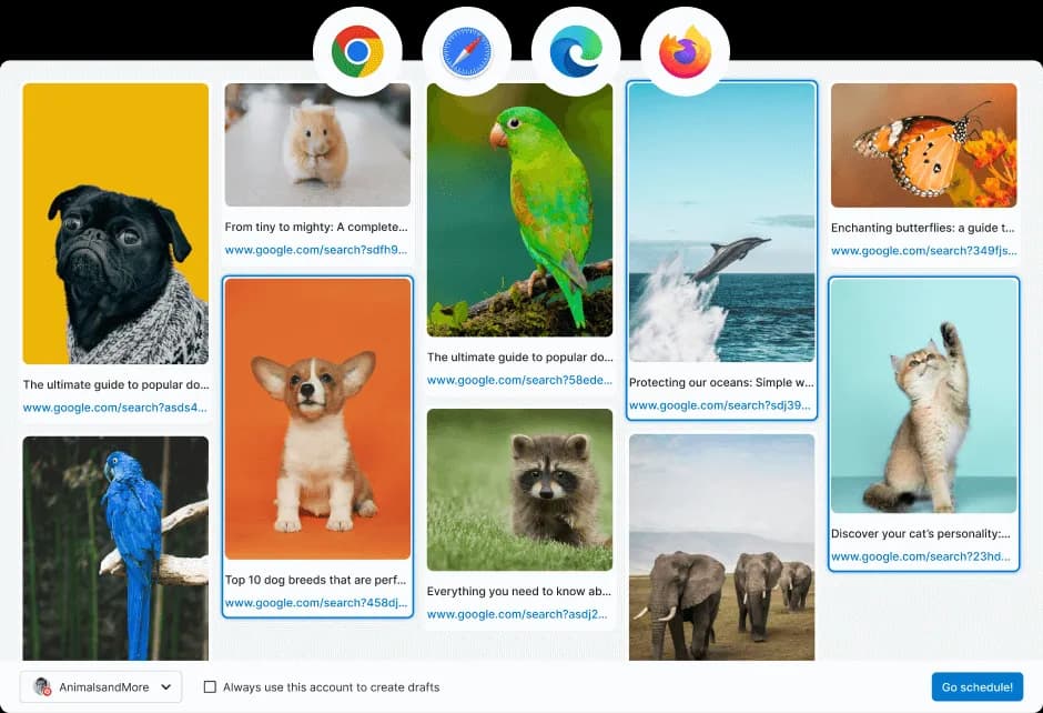 The Tailwind Publisher extension selecting images across browser tabs to schedule as Pins